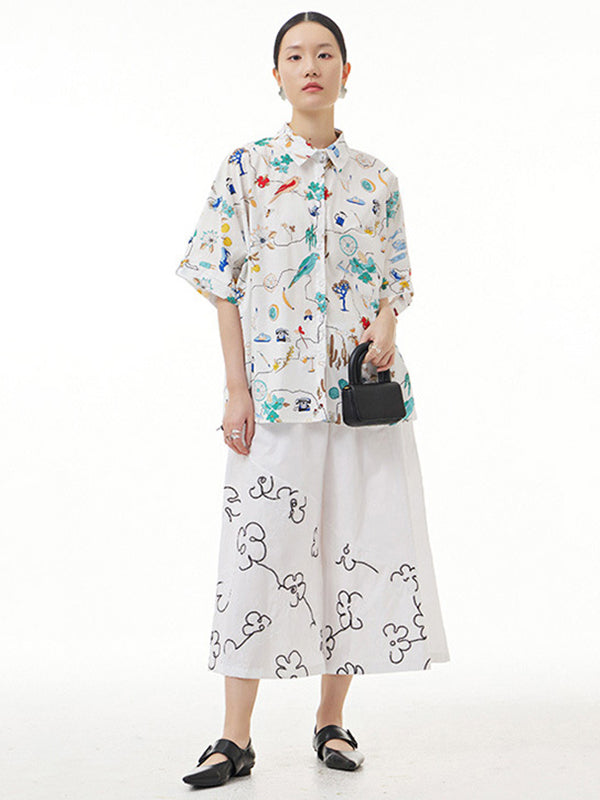 Simple Loose Cartoon Printed Blouse