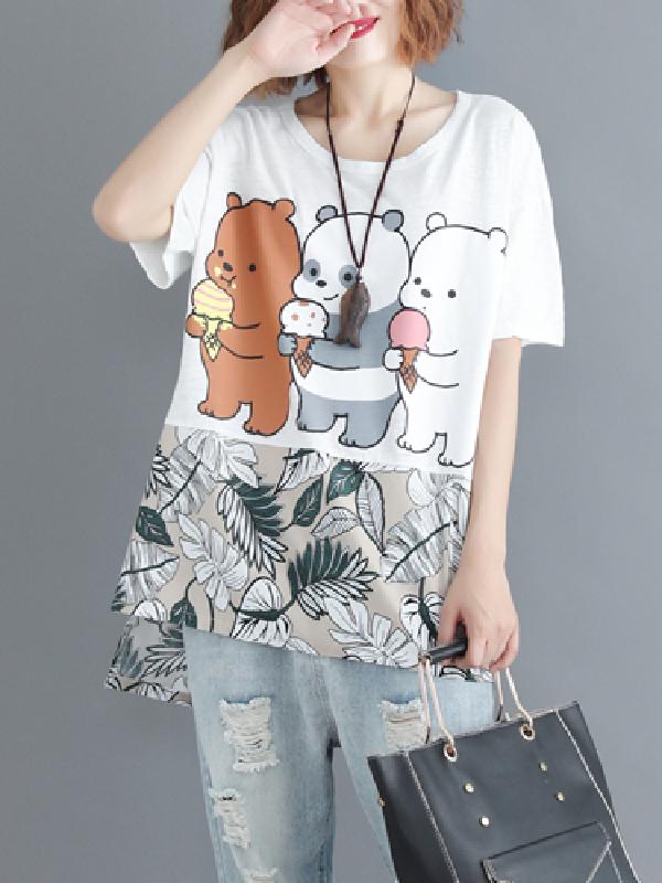 Oversize Printed Cartoon High-low T-Shirt