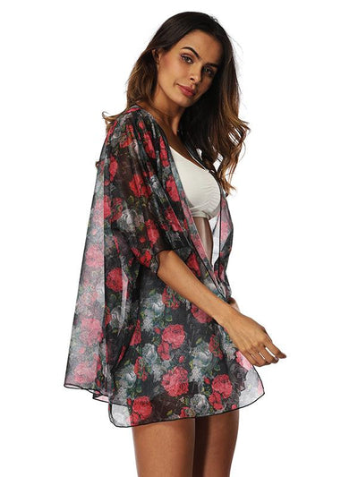 Chiffon Beach Short Sleeves Cover-Ups