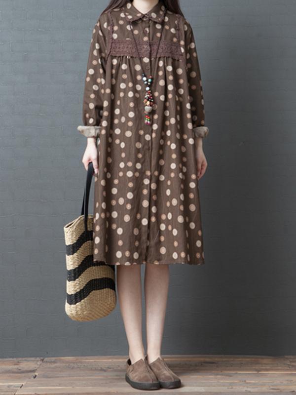 Loose Plus Size Polka-dot Fresh Shirt Midi Dresses