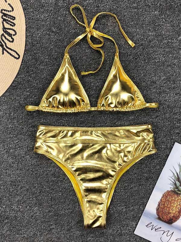 Golden&Sliver High Waisted Bikini Swimsuit