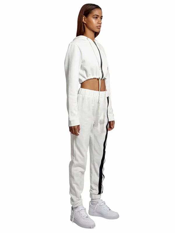 Zipper Hooded Sweatershirts And Striped Track Pants Suits