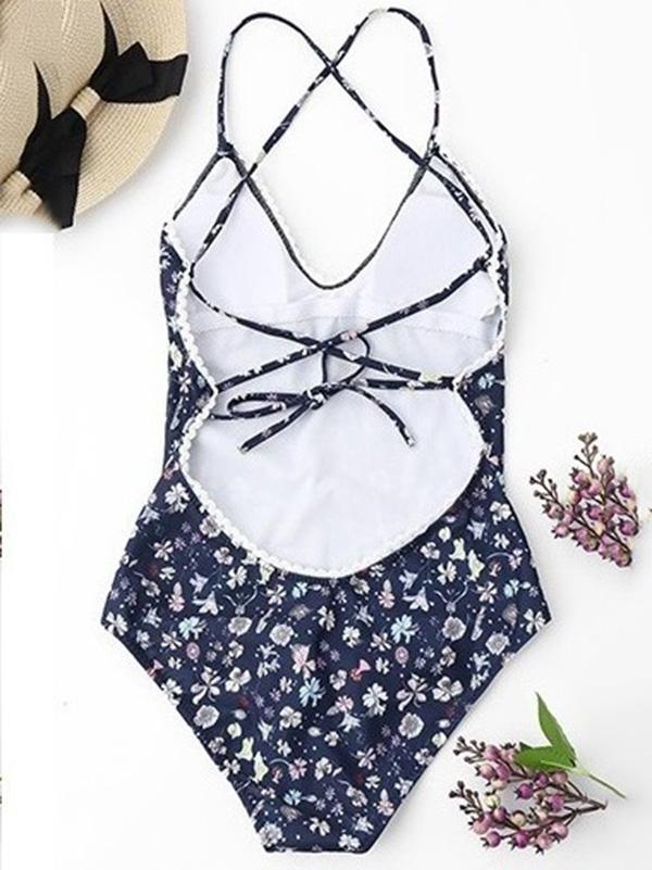 Backless Floral Sexy One-piece Swimwear