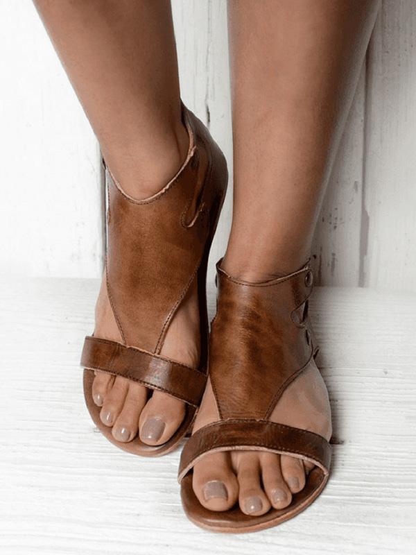 Casual Open Flat Leather Sandals, Four Colors