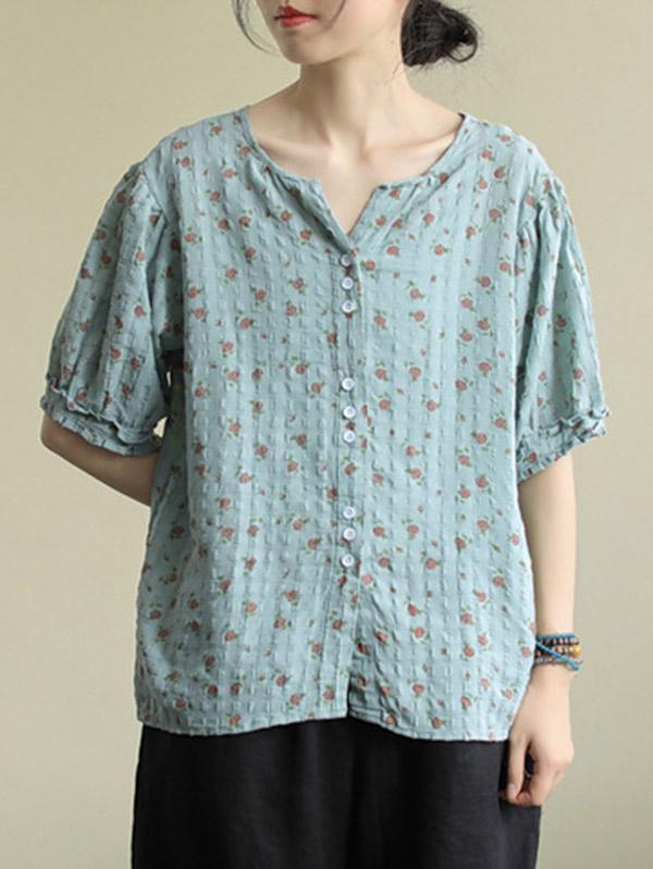 Original Floral Short Sleeve Blouse Tops