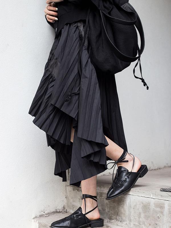 Black Hollow Irregular Fold Skirt