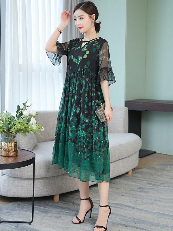 Loose Oversize Printed Polka-Dot Dress