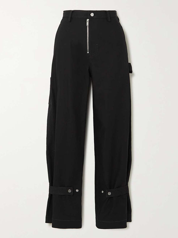 Fashion Solid Zip-Detailed Wide Leg Pants