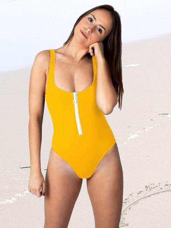 Solid Color One-Piece Swimwear