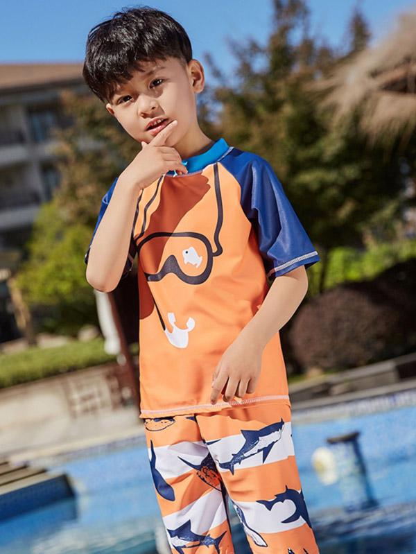 AONIHUA Orange Printed Little Boy Swimwear