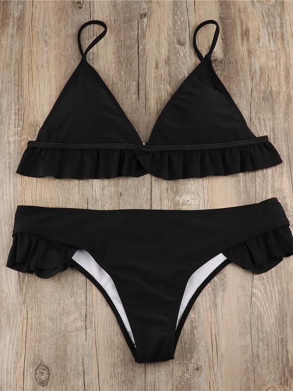 Ruffle Plain Bikinis Swimwear