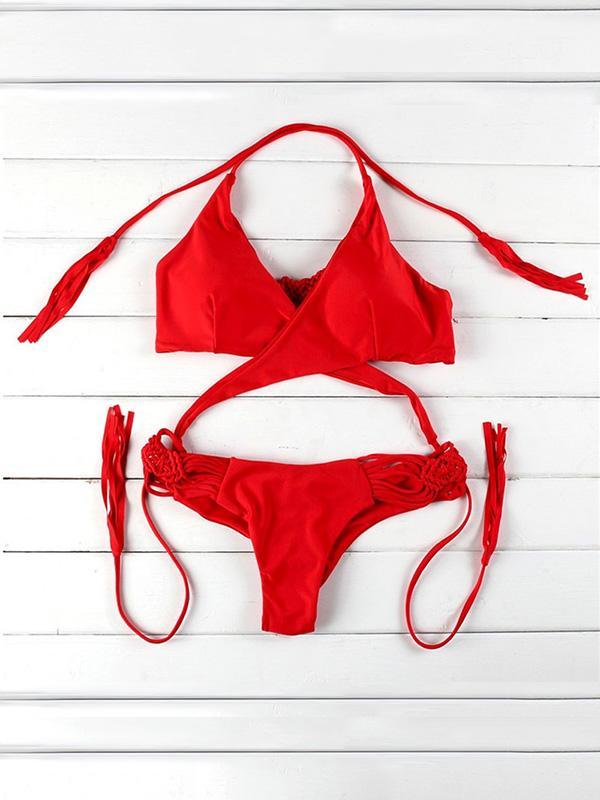 Red Lace-up Bikinis Swimwear