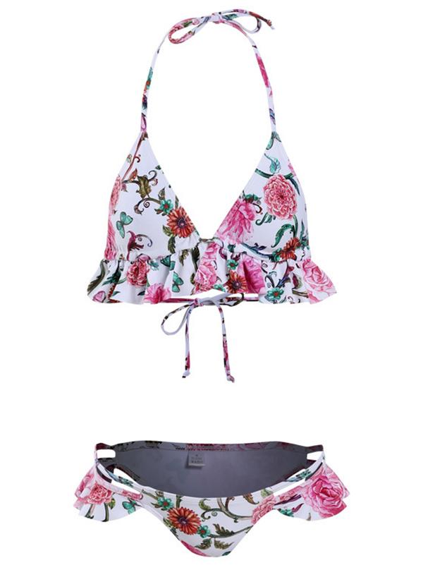 Ruffled Print Bikini Swimsuit