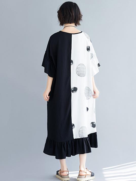 Loose Oversize Asymmetri Falbala Midi Dress