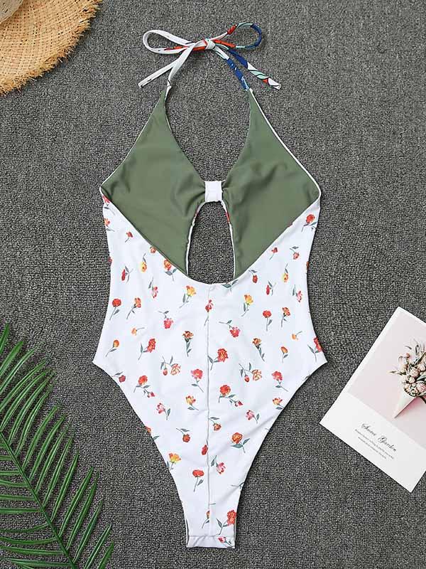 Sexy Hollow Printing Double-Sided One-Piece Swimwear