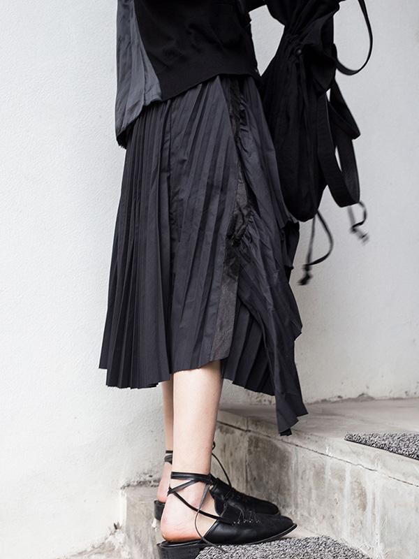 Black Hollow Irregular Fold Skirt