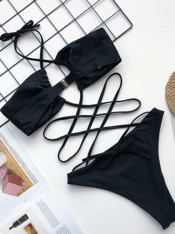 Plain Cross-Body One-Piece Swimsuit