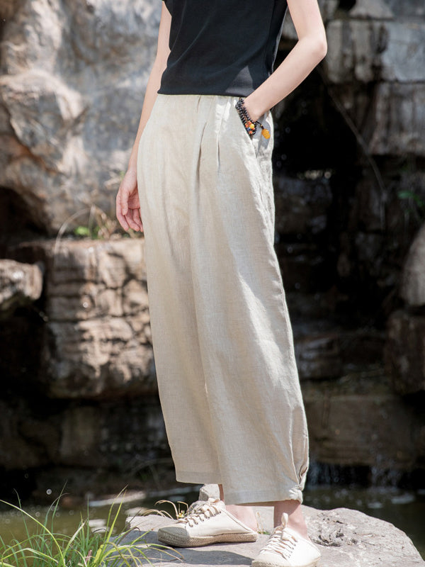 Casual Loose Solid Color High Waisted Cropped Pants