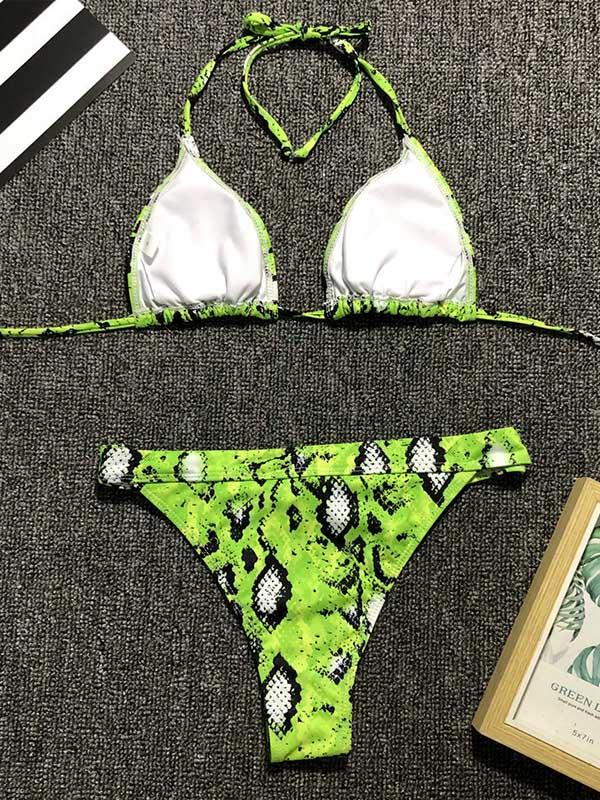 Green Snakeskin Lace Up Bikini Set