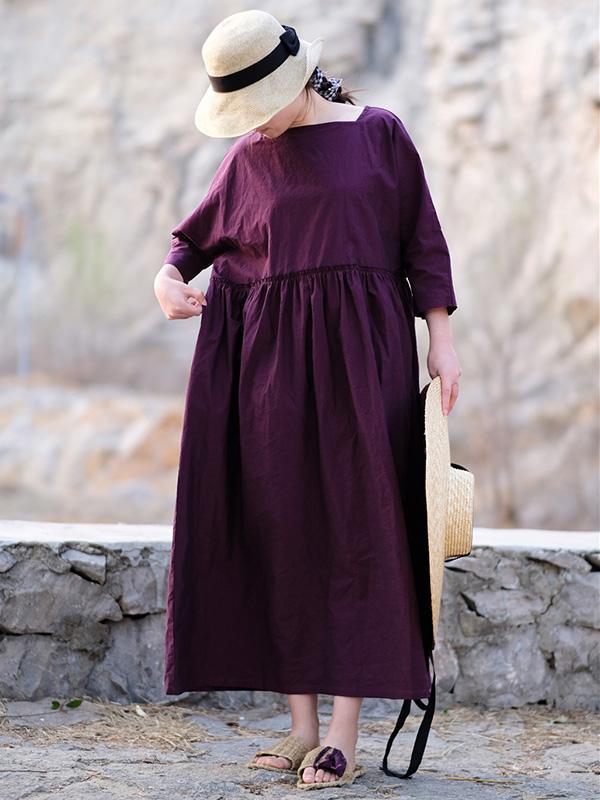 Casual Literary Square-cut Collar Long Dress