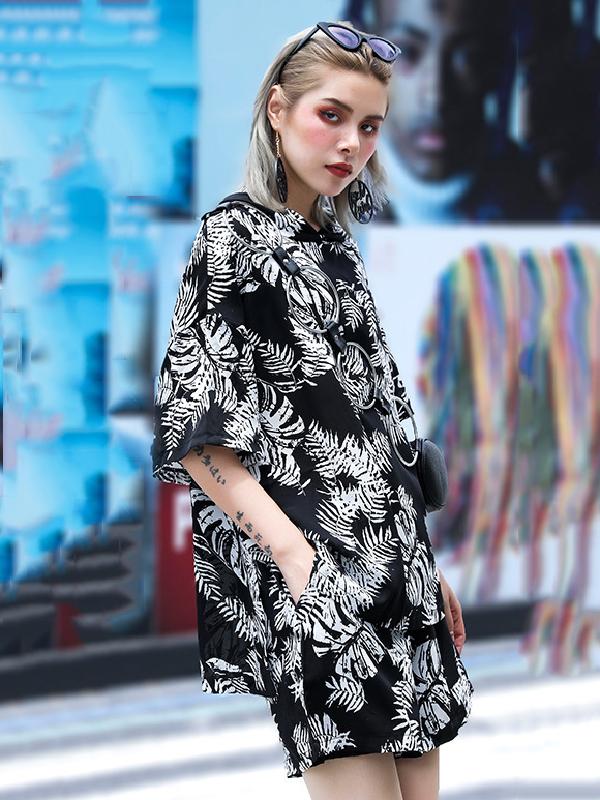 Loose Hooded Floral Printed T-shirt And Shorts Suits