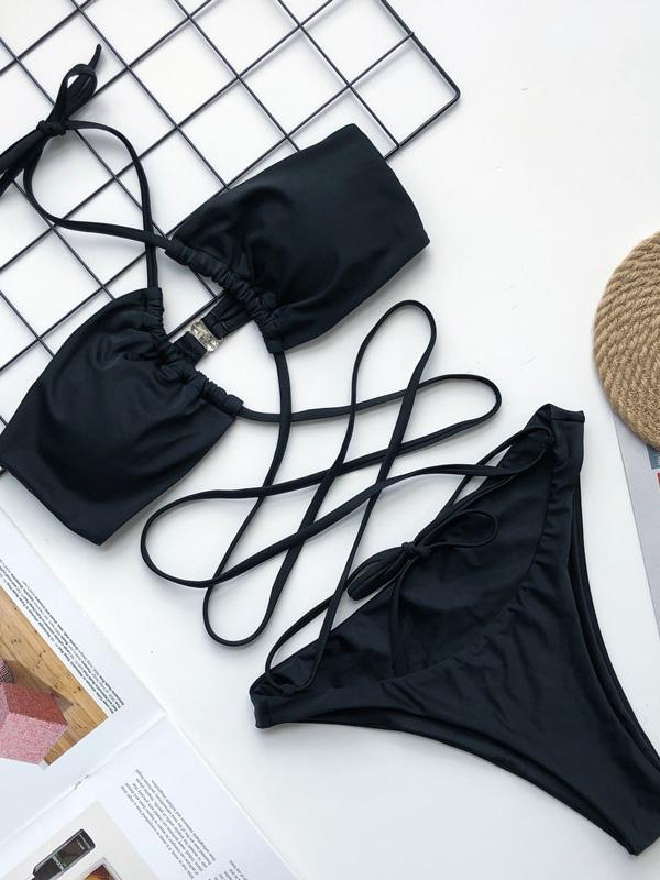 Plain Cross-Body One-Piece Swimsuit