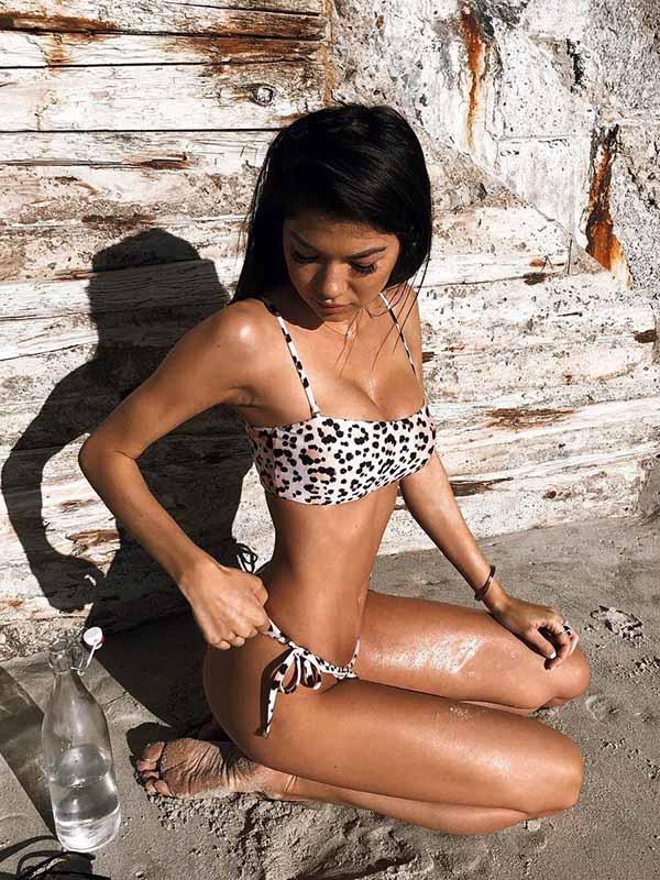 Sexy Leopard Print Bandge Bikinis Swimsuit