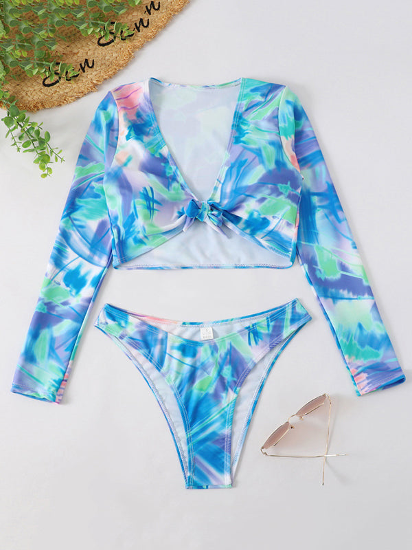 Tie-Dyed Long Sleeves Bikini Swimsuit