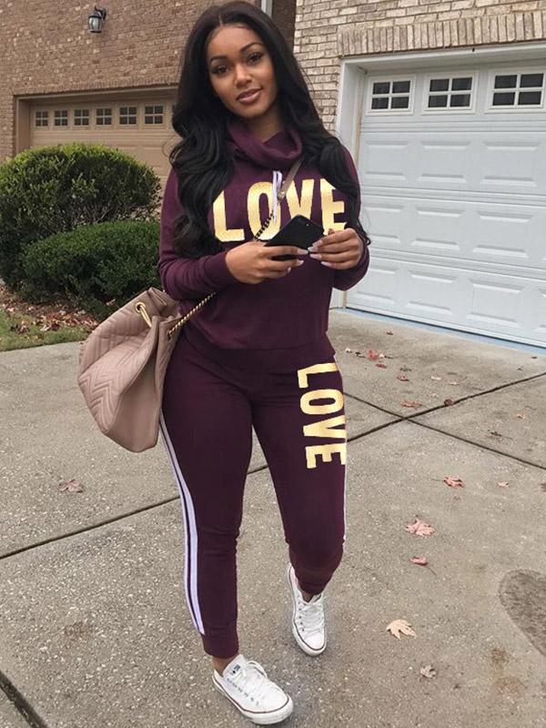 Letter Printed Long Sleeve Sweatershirts And Pants Suits