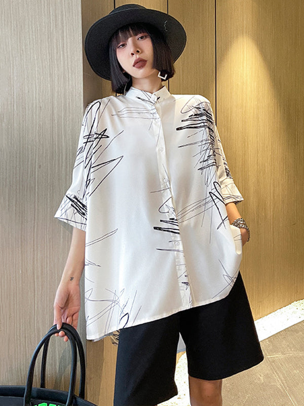 Simple Loose High-Low Contrast Color Blouse