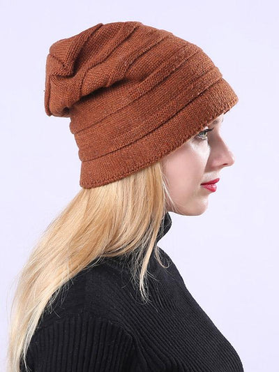 Solid Color Knitting With Plush Hat Accessories