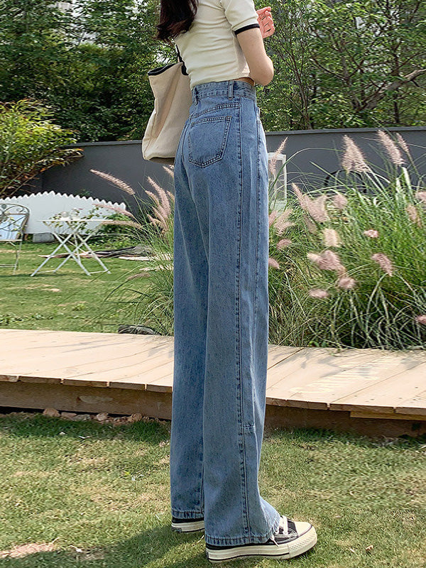 Simple High Waisted Wide Leg Jean Pants Bottoms