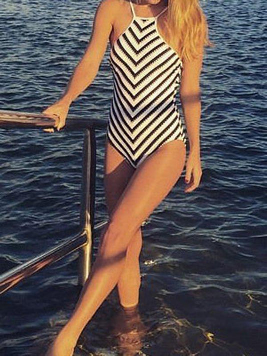 Sexy Black And White Striped One-piece Swimsuit