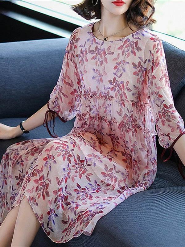 Elegant Printed Silk Casual Long Dress