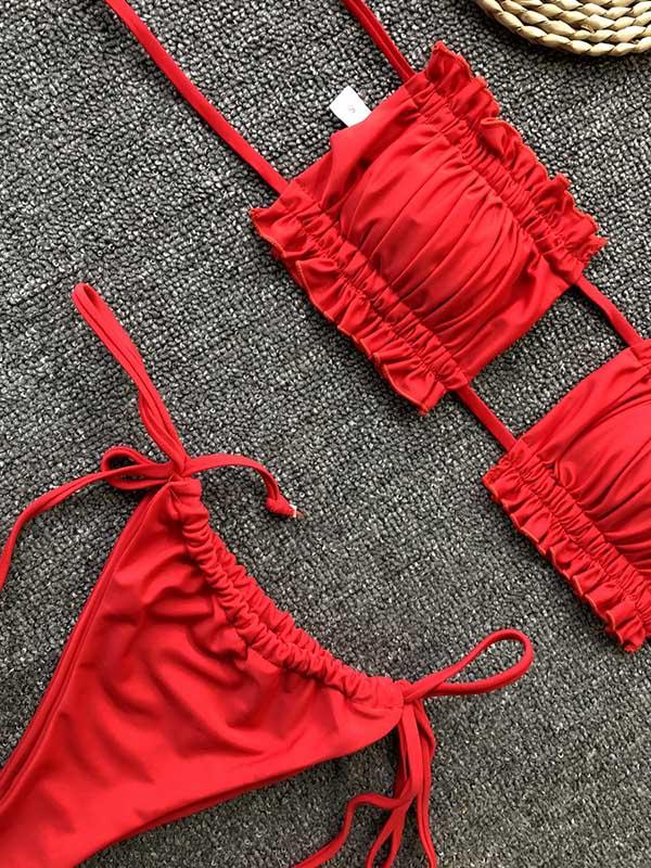 Sexy Fold Hollow Bikini Swimsuit