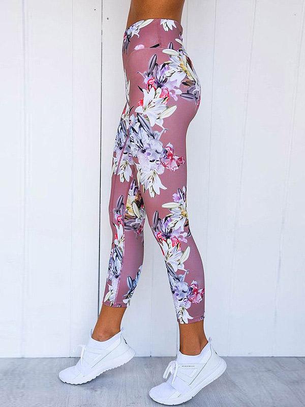 Flower Printed Sports Bra And High Waist Leggings Suits