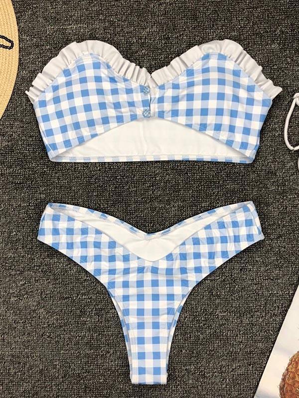 Plaid Spaghetti-neck Bikini Swimsuit