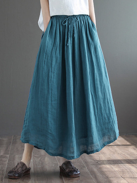 Casual Solid Color Drawstring Empire A-Line Skirt