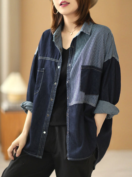 Casual Asymmetric Split-Joint Buttoned Lapel Long Sleeves Blouse Tops