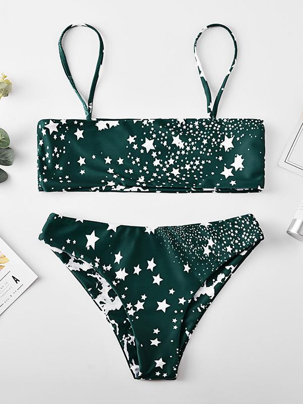 Sexy Strapless Starry Sky Printing Split Type Bikini Swimsuit