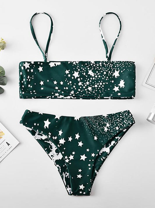 Sexy Strapless Starry Sky Printing Split Type Bikini Swimsuit