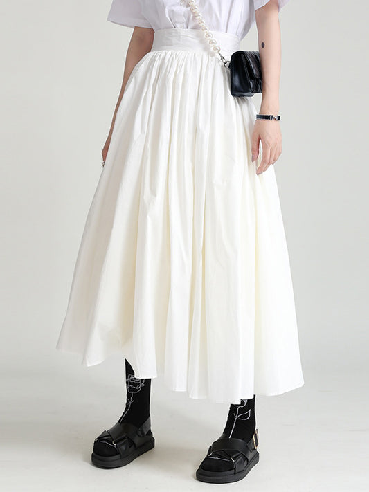 Urban Solid Color Split-Joint Mesh Pleated A-Line Skirt