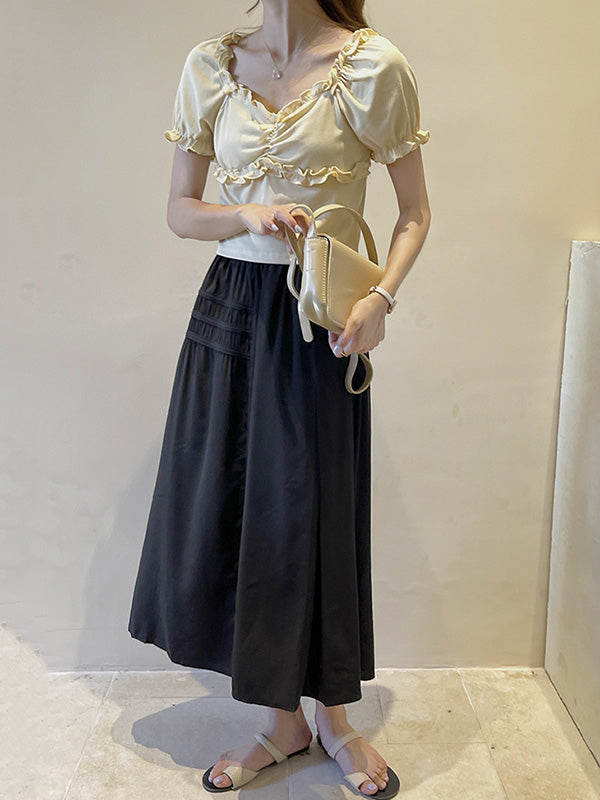 Original Solid Color Empire  A-Line Skirt