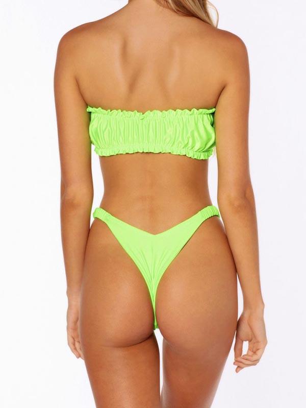 Sexy Ruffled Strapless Split Type Bikini Swimsuit