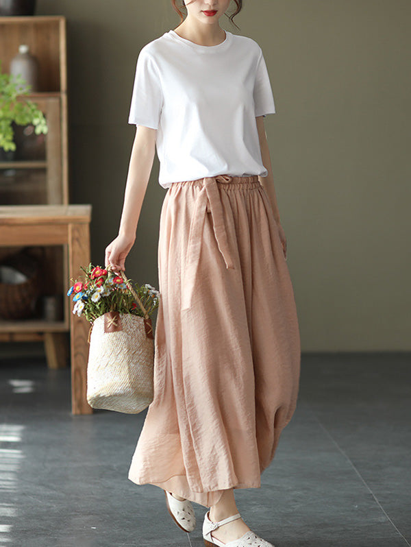 Casual Solid Color Split-Joint Wide Leg Capri-Pants