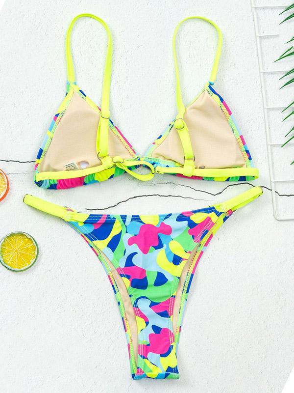 Sexy Triangles Spaghetti-Neck Printing Split Type Bikini Swimsuit