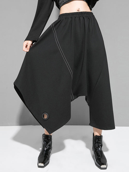 Urban Irregular Solid Color Elasticity Wide Leg Harem Pants