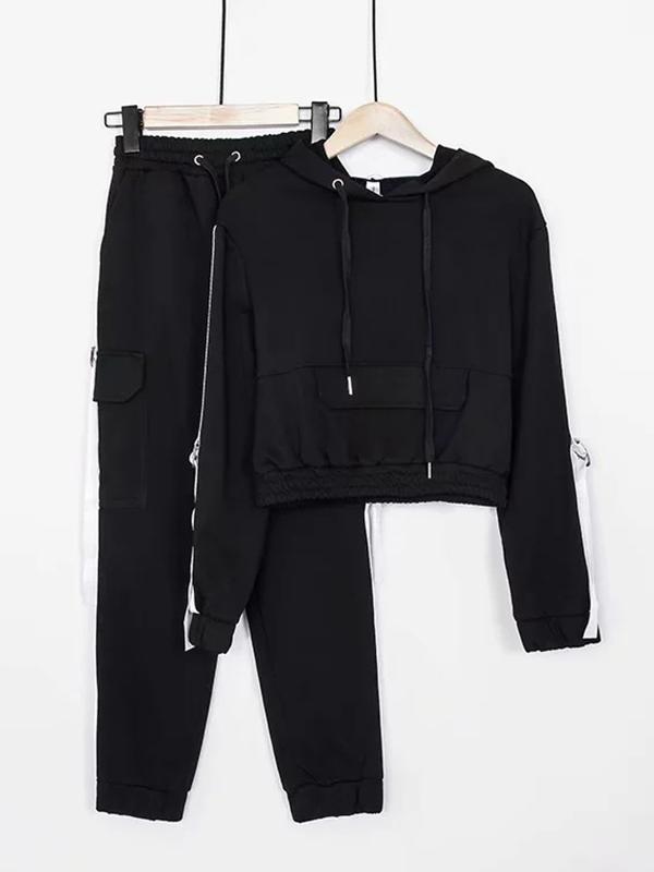 Contrast Trim Hood Sweatshirts And Harem Pants Suits