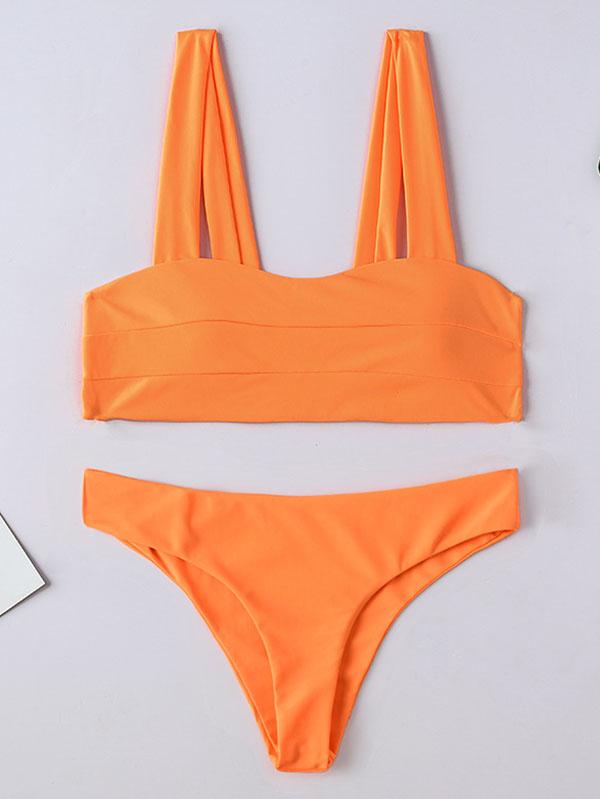 Sexy Strapless Solid Color Split Bikini Swimsuit