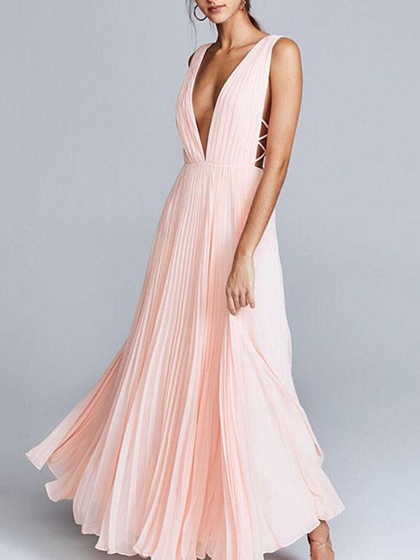 Deep V-neck Backless Evening Dress